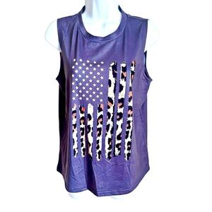 Women's medium patriotic tank top with leopard print